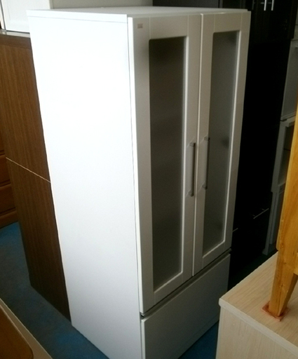 〇 札幌 白い食器棚 エナメル塗装 収納家具 棚 ホワイト 幅５９ｃｍ