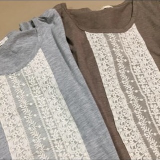 【新品】双子コーデ★レース使い半袖Tシャツ Mの画像