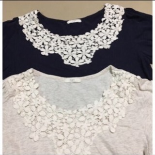 【新品・美品】双子コーデ★レース使い半袖Tシャツ Mの画像