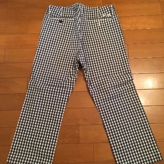 ナチュラルランドリー NATURAL LAUNDRY 黒白ギンガムチェック七分丈パンツの画像