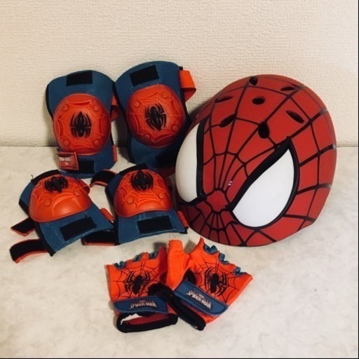 【幼児用 スパイダーマン　ヘルメット、ひじあて、ひざあて、手袋】