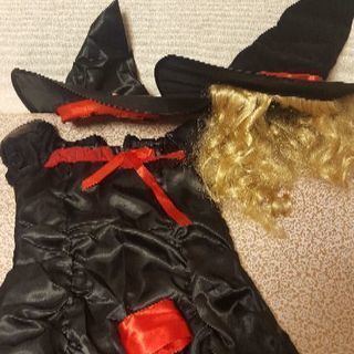 女の子用の魔女衣装と金髪のウィッグハットです。
