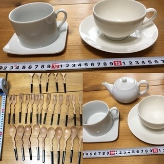 カフェ引き上げ カップ 食器 ウッドティースプーン&フォークなどなどの画像