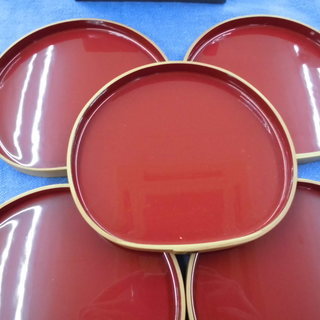 お値下げ！曲げわっぱ うるし皿 5枚セット 漆器 まげわっぱ　西岡店の画像