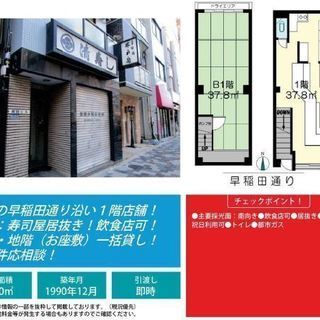 高田馬場駅から徒歩9分！ 貸店舗 人気の早稲田通り沿い1F/B1...