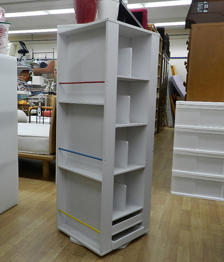 値下げ 本棚 回転 3段 絵本 棚 ホワイト/ 白 子供部屋 キッズ ブックラック 回転式 ☆ PayPay(ペイペイ)決済可能 ☆ 札幌市 清田区 平岡