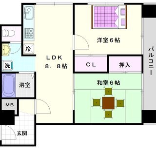 【夕陽丘レヂデンス】1号タイプ！2ＬＤＫタイプ！浪速区内でも静か...