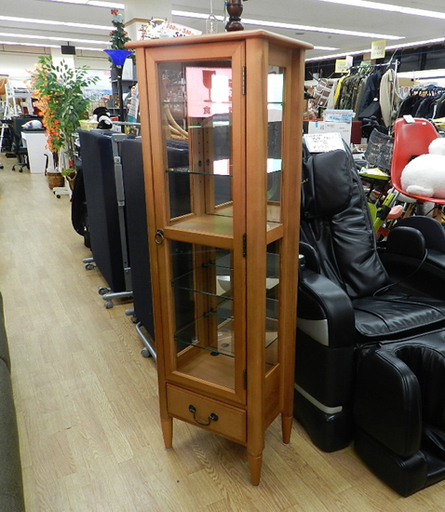 キャビネット 幅45 高さ140 スリム 飾り棚 コレクションボード コレクションケース ガラス 引出し付き  ☆ PayPay(ペイペイ)決済可能 ☆ 札幌 清田区 平岡