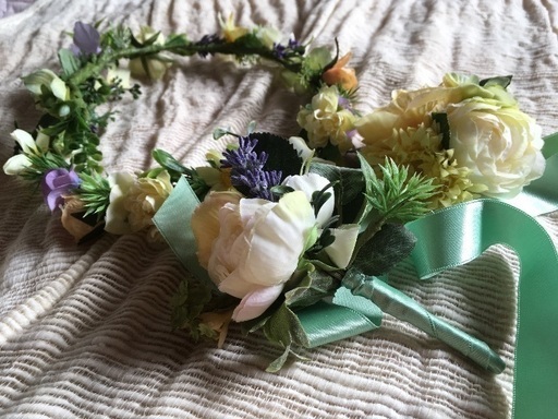 ナチュラルウェディング アートフラワーの花かんむり3点セット