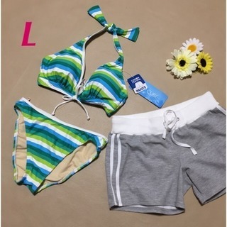 11号【新品】レディース水着 水着セット 水着3点セット グリー...