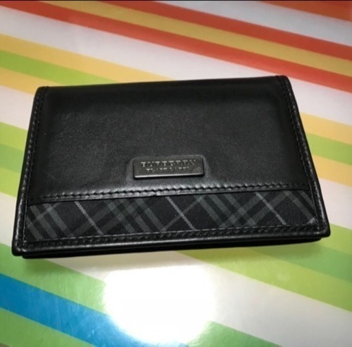 Burberry Black Label(バーバリーブラックレーベル) 名刺入れ 黒×マルチ チェック柄 レザー×ナイロン