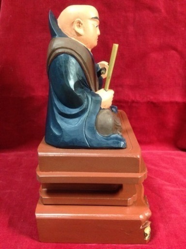 特大  青彩色 初出し特割 日蓮大聖人坐像 24.5cm 手彫り