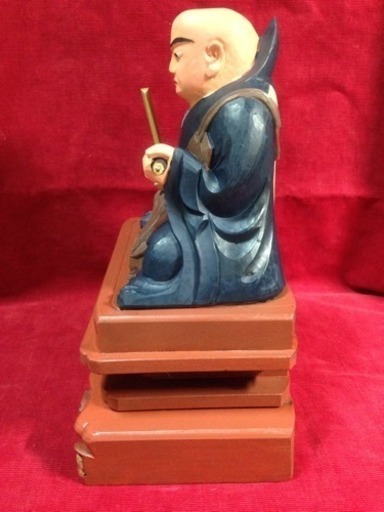 特大  青彩色 初出し特割 日蓮大聖人坐像 24.5cm 手彫り