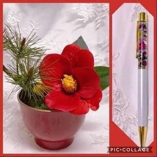 和風アレンジとハーバリウムボールペンのセット🌸