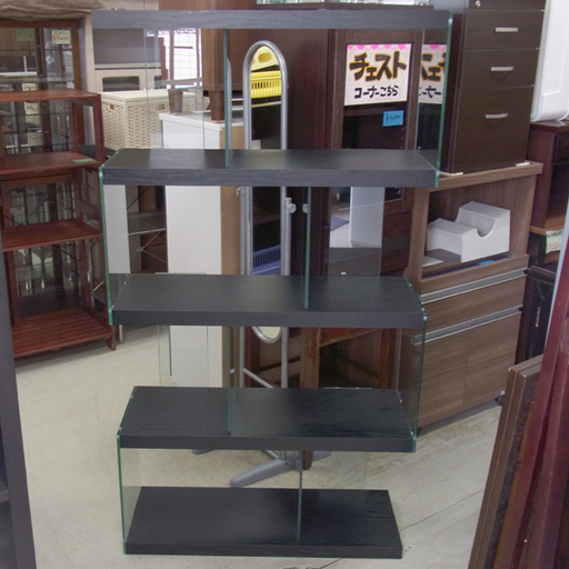 南12条店 オープン シェルフ 収納 棚 ガラス 黒