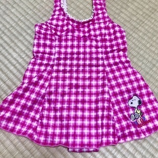 スヌーピー 可愛い♡ピンクチェック柄 フリルワンピース水着 10...