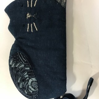 藍染め　手作りねこポーチ（未使用品）