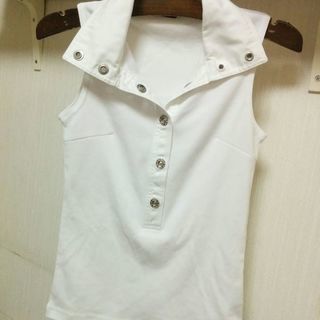 襟つきノースリーブシャツ　M