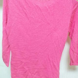 鮮やかPINKの薄手アンサンブル　(タンクトップ　&　八分袖のカーディガン)　Mの画像