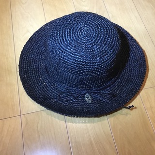 美品 ラフィア100% 帽子 黒