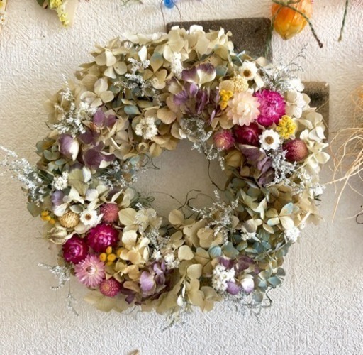 紫陽花とお花のナチュラルリース