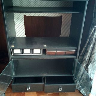 黒の木製オーディオボード　(ガラス扉)　棚板二段　引き出し二個付き　（テレビ台としても可）値下げ⤵️の画像