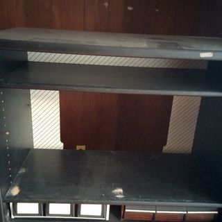 黒の木製オーディオボード　(ガラス扉)　棚板二段　引き出し二個付き　（テレビ台としても可）値下げ⤵️の画像