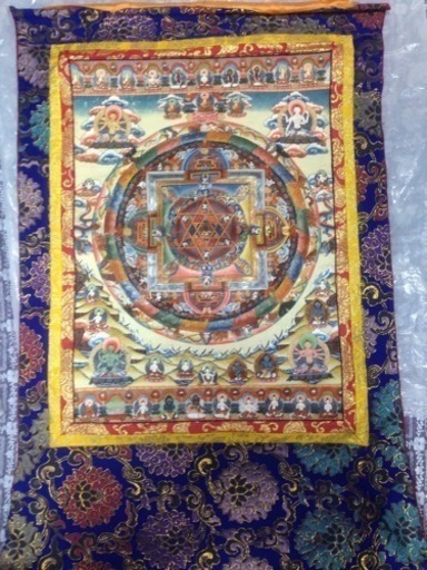チベット曼荼羅 チベット仏教画 マンダラ絵師による肉筆画 仏画 現品1点物 希少大型送料込