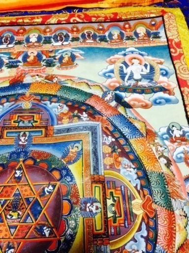 チベット曼荼羅 チベット仏教画 マンダラ絵師による肉筆画 仏画 現品1点物 希少大型送料込