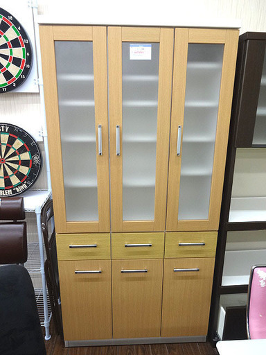 札幌 引き取り セパレート食器棚/キッチン収納 曇りガラス カップボード