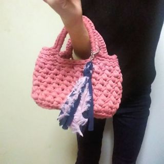 ズパゲッティ　模様編みマルシェバッグ　の画像