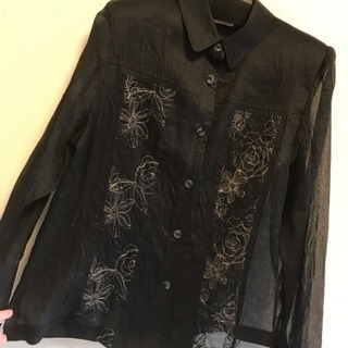 【新品】黒ブラウス シャツ L 2L 花柄 透け レース 長袖 ...