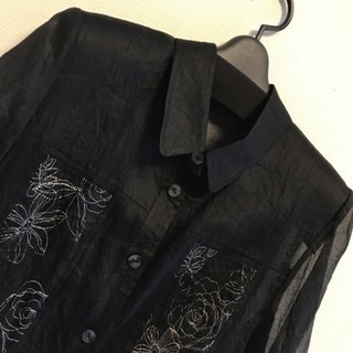【新品】黒ブラウス シャツ L 2L 花柄 透け レース 長袖 秋冬 上着の画像