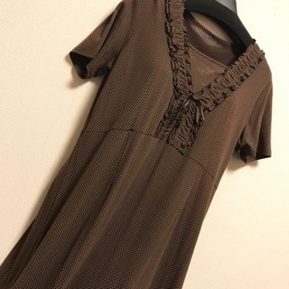 【新品】ブラウン ワンピース ドット ロングスカート 秋冬  フ...