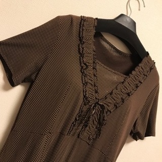 【新品】ブラウン ワンピース ドット ロングスカート 秋冬  フリル   M Lの画像