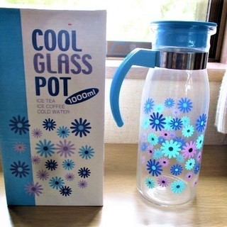 クールグラスポット 耐熱ガラス ブルー 1000ml 新品未使用品