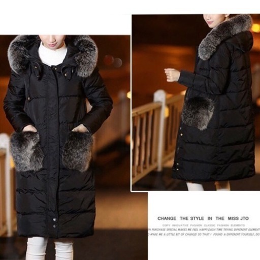 【新品未使用】新作/レディース/ダウンコート/ロング丈/ポケットファー付き/ブラック