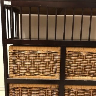 【中古】アジアンテイスト 籠引き出し4個 棚 の画像