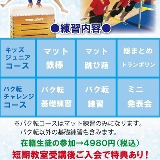 苦手克服！憧れのバク転習得！冬休み短期体操教室開催！の画像