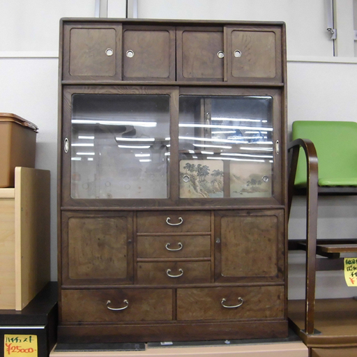 茶箪笥  茶棚 飾り棚 昭和 古風収納 食器棚 収納家具レトロ 蒔絵 札幌市西区西野