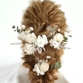 ❁結婚式3点セット❁ドライフラワーウェディングブーケ+髪飾り+ブートニア