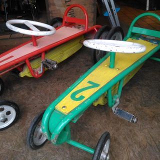 東京　杉並区　引取限定　日本製　昭和　ヴィンテージ　キッズカー　ゴーカート　グリーン　遊園地　プレイモービル　ミニカー ビンテージ　レトロ  の画像