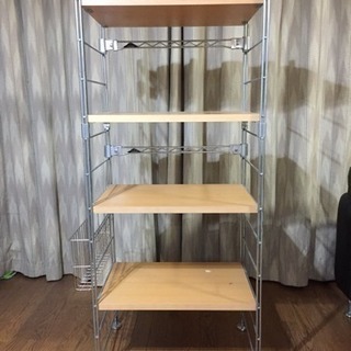 木製棚付きスチールラック♪の画像