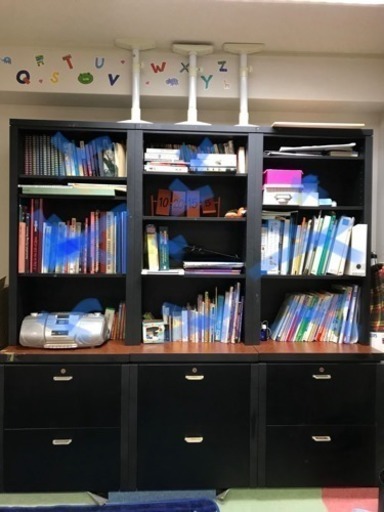 本棚／引き出し+机とファイルカビネット5点セット