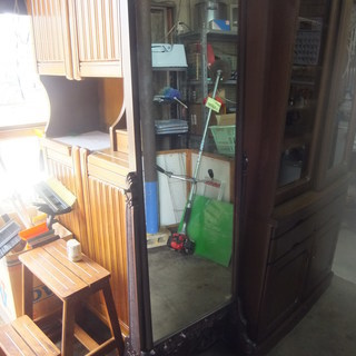 木製 木彫り 彫刻細工 壁掛 ミラー 鏡 姿見 スタンド 和装の画像