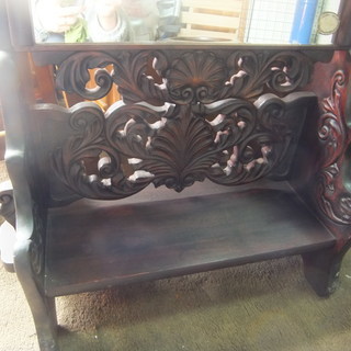 木製 木彫り 彫刻細工 壁掛 ミラー 鏡 姿見 スタンド 和装の画像