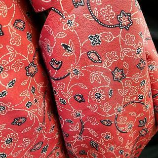 正絹 羽織り☆草花文様 朱色の画像