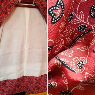 正絹 羽織り☆草花文様 朱色の画像