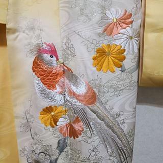 振り袖☆正絹 淡い黄色に雉子文様の画像