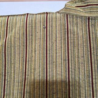 正絹 紬 袷 小紋 辛子色 縦縞の画像